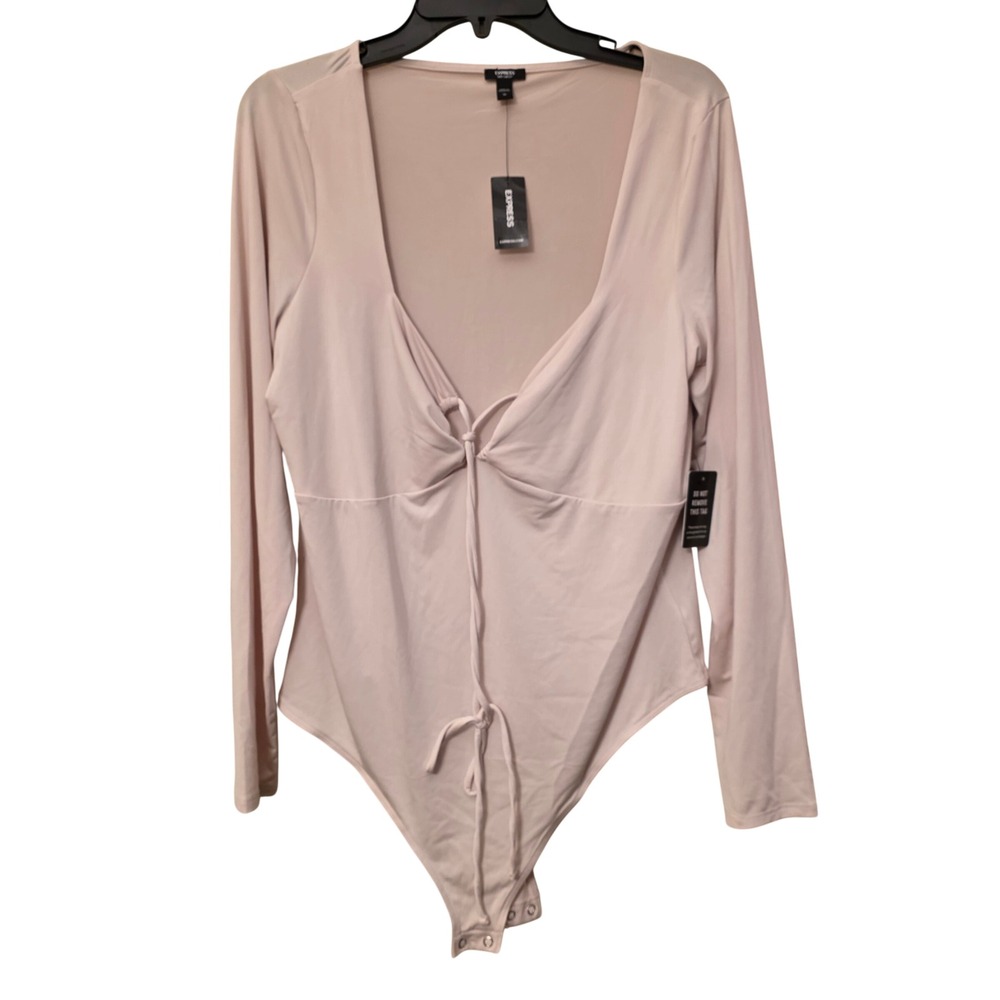 Express Body Contour Long Sleeve Tie Front Bodysuit Blush Pink XL 29611127